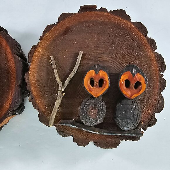 Handcrafted Wood Walnut Owl Wall Art Rustic Decor Set of 2 Nature Folk Art - Picture 3 of 10